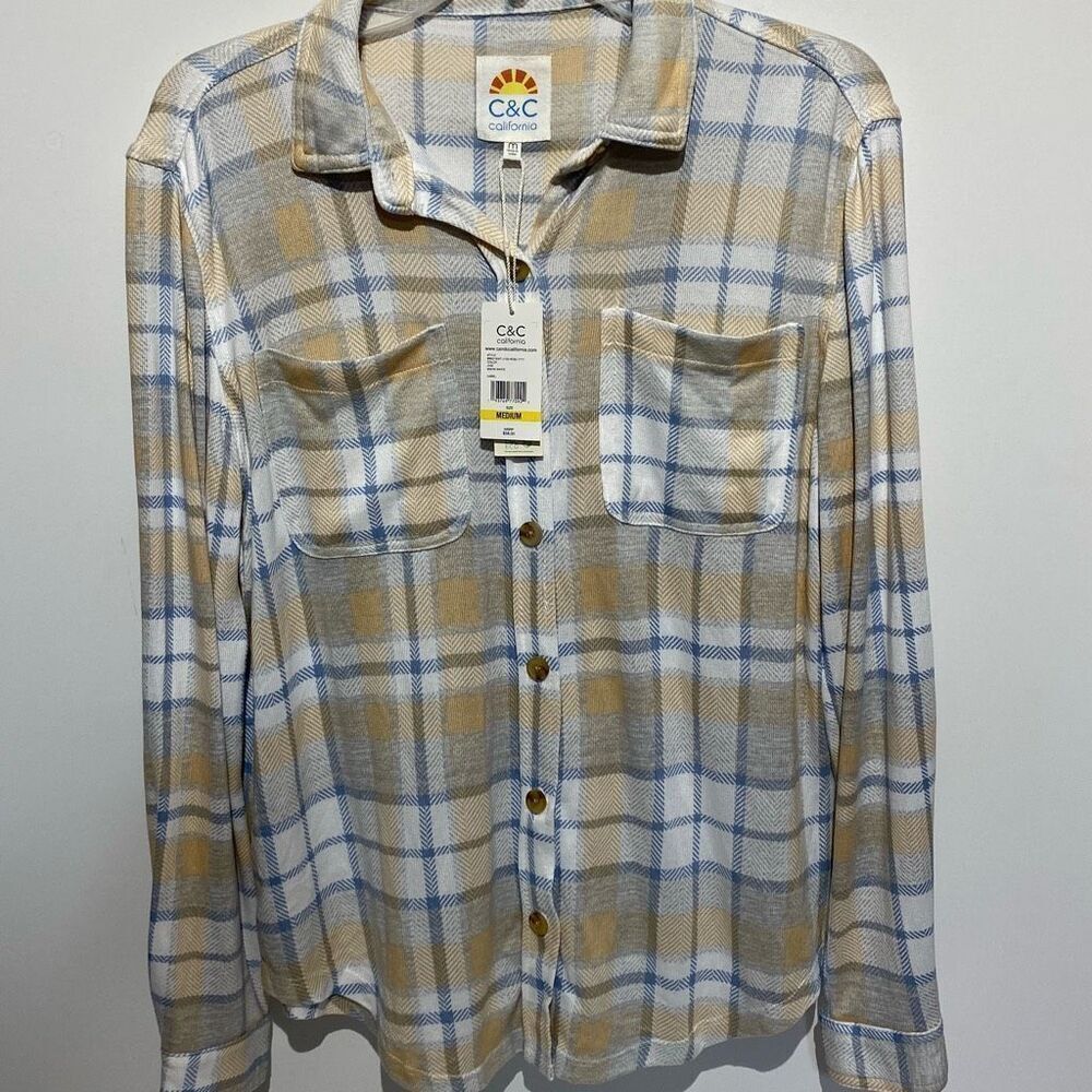 C&C California Women's Multicolor Soft Long Sleeve Button Up Shirt Medium NWT‎